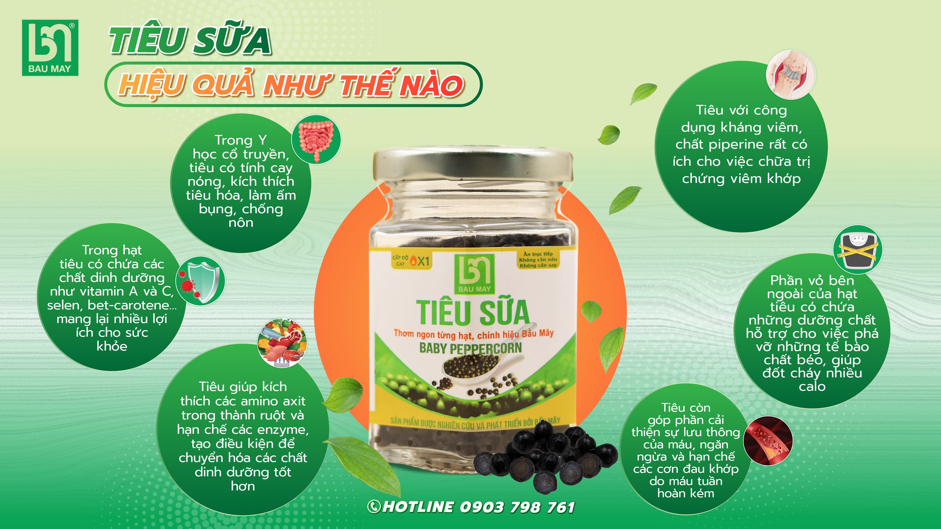 Tiêu Sữa Organic Bầu Mây 50g - Giúp kích thích vị giác, giúp ăn ngon miệng hơn, cải thiện chức năng của hệ tiêu hoá