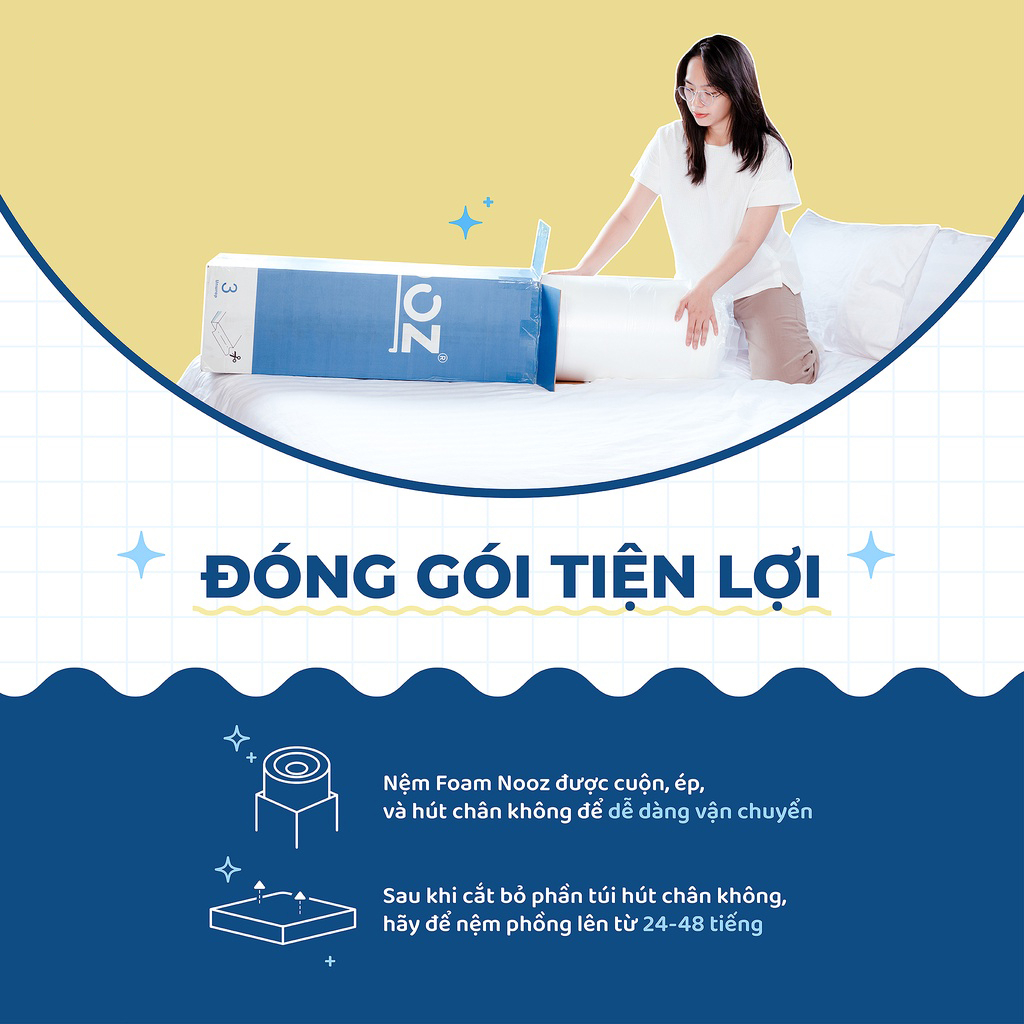 Nệm Foam Comfy 25cm NOOZ Home Goods Mattress Tiêu Chuẩn CertiPUR-US Ruột Đệm Cao Su Non Hỗ Trợ Nâng Đỡ Vỏ Đệm Tencel