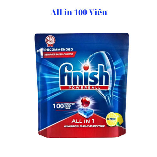 Viên rửa chén bát Finish All - in - 1 hộp 100 viên, chính hãng, dùng cho máy rửa bát