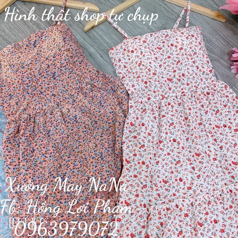 Đầm hoa nhí 2 dây có mút ngực nhún tầng