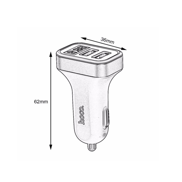 Tẩu sạc  tốc độ cao trên ô tô, xe hơi  tích hợp màn hình LCD hiển thị thông tin điện áp của xe, Hỗ trợ 2 cổng USB DC 5V-3.1A nhãn hiệu Hoco Z3