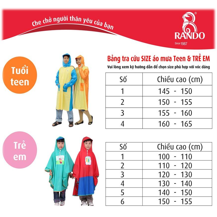 Áo Mưa RANDO Cánh Dơi Cho Bé Nhựa Không Thấm Nước Thời Trang Cao Cấp Chính Hãng 6 Tuổi BUOMTE
