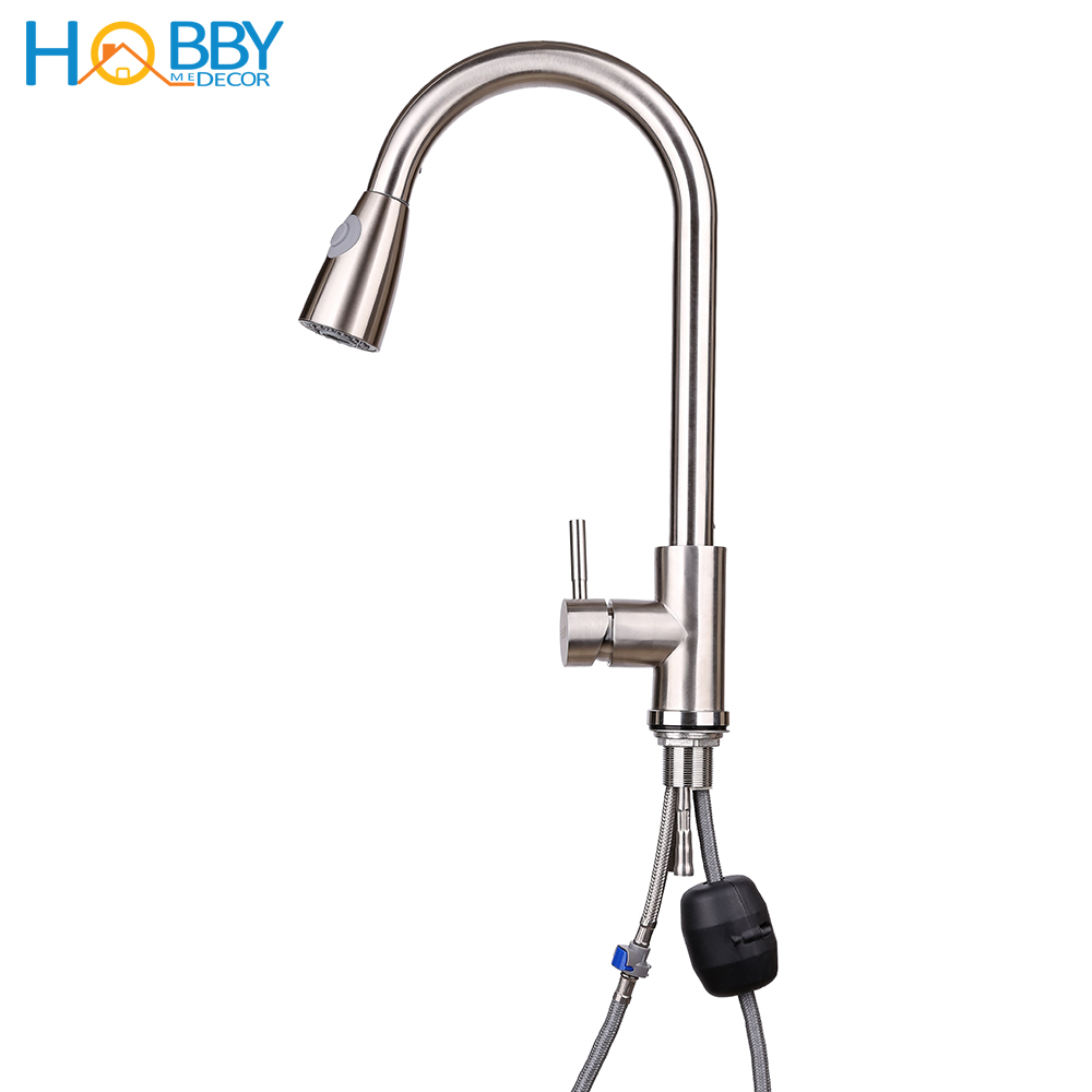 Vòi rửa chén nóng lạnh dây rút inox 304 HOBBY Home Decor VDR1 có 2 chế độ phun tăng áp kèm dây cấp