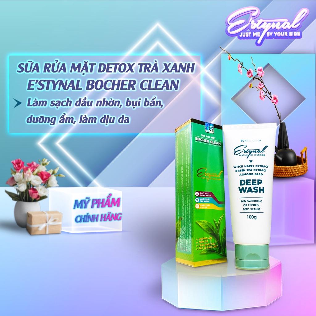 Sữa Rửa Mặt Detox Trà Xanh, E’stynal Bocher Clean, làm sạch dầu nhờn, bụi bẩn, không gây khô da, dưỡng ẩm, làm dịu da