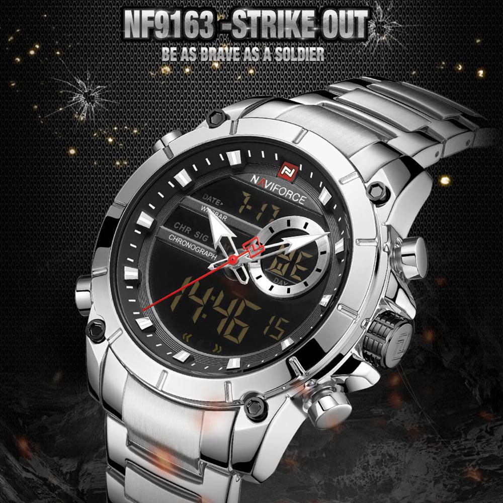 Đồng hồ đeo tay điện tử chuyên nghiệp Chống nước 3ATM Giờ GMT Đa chức năng NAVIFORCE Dây đeo bằng thép không gỉ