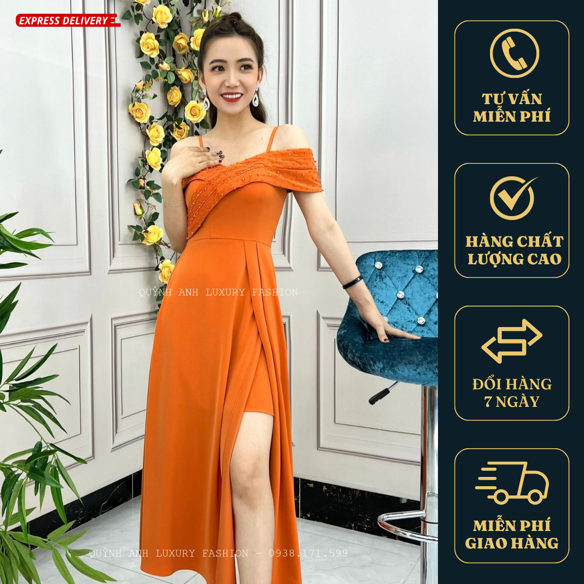 VÁY XOÈ CAM TRỄ VAI TRẺ TRUNG QUÝ PHÁI LUXURY ALICE DRESS