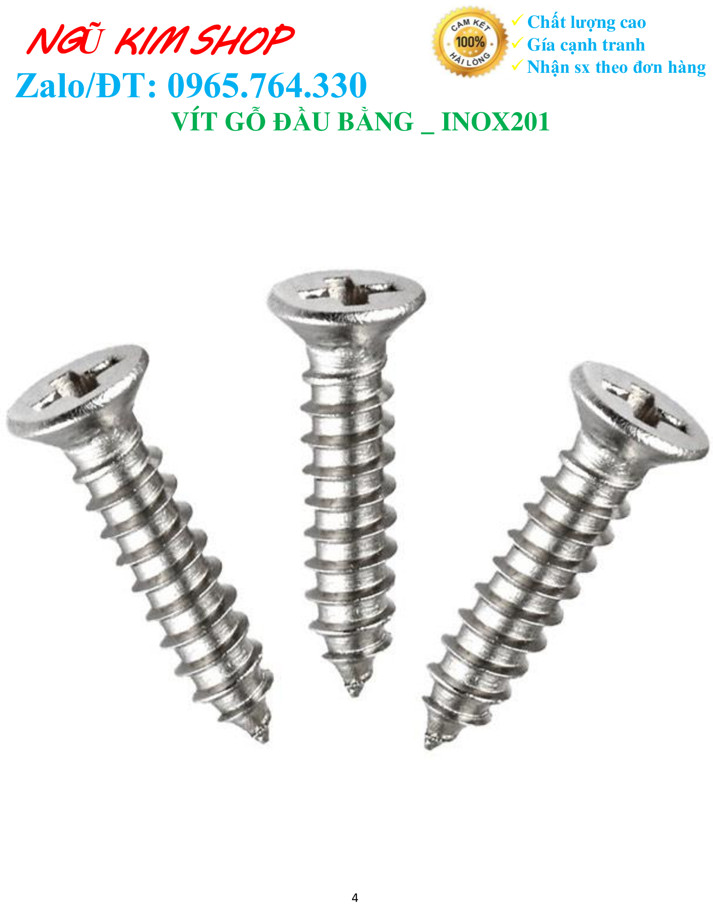 VÍT BẮT GỖ ĐẦU BẰNG 4Ly _ Inox201
