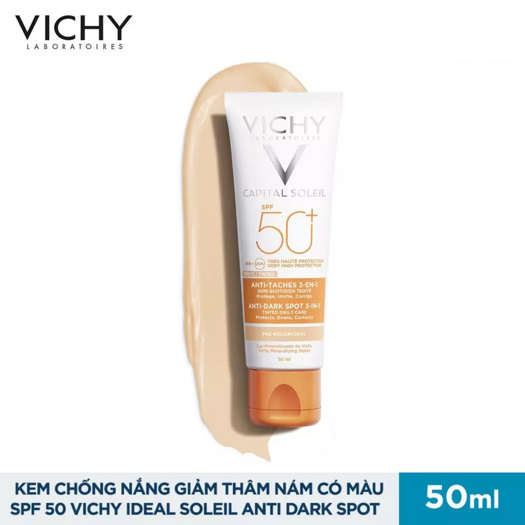 Kem Chống Nắng Có Màu Che Khuyết Điểm, Giảm Thâm Nám &amp; Dưỡng Da VICHY Ideal Soleil Anti-Dark Spots SPF 50 PA+++ (50ml) + Tặng Móc Khóa