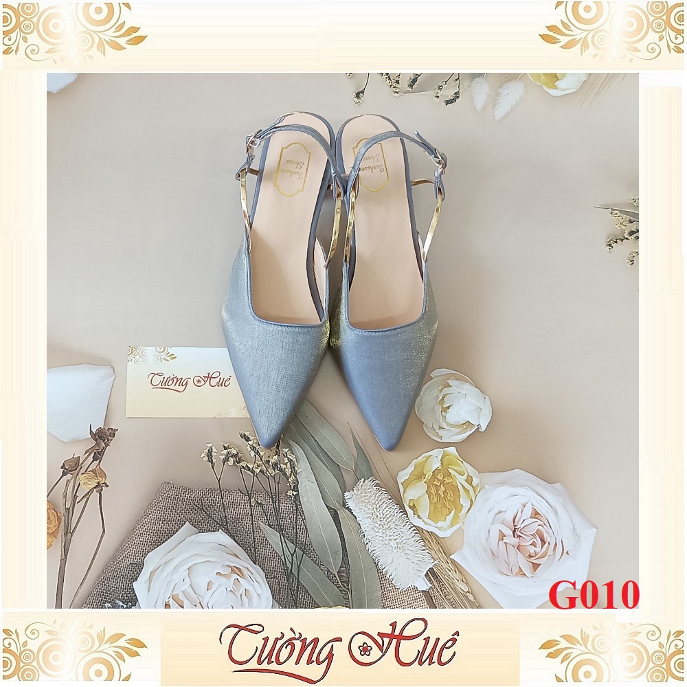Giày Cao Gót Mũi Nhọn Phối Dây Quai Gài Gót Tròn Cao 5CM - Hàng Quảng Châu