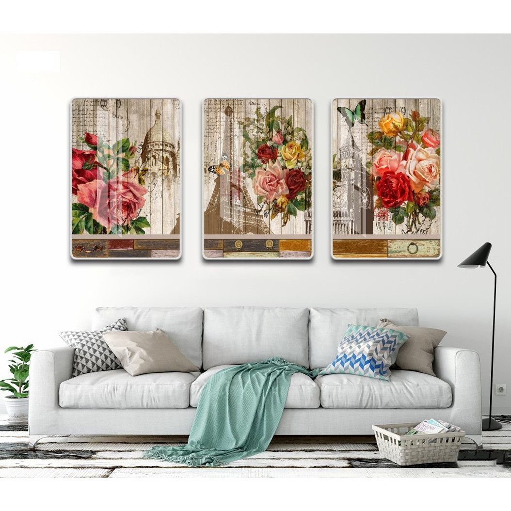 Bộ tranh 3 Bức - Tranh treo tường phòng khách- Tranh 3D Hiện Đại HD 146 /Gỗ MDF cao cấp phủ kim sa/ Chống ẩm mốc, mối mọt/Bo viền góc tròn