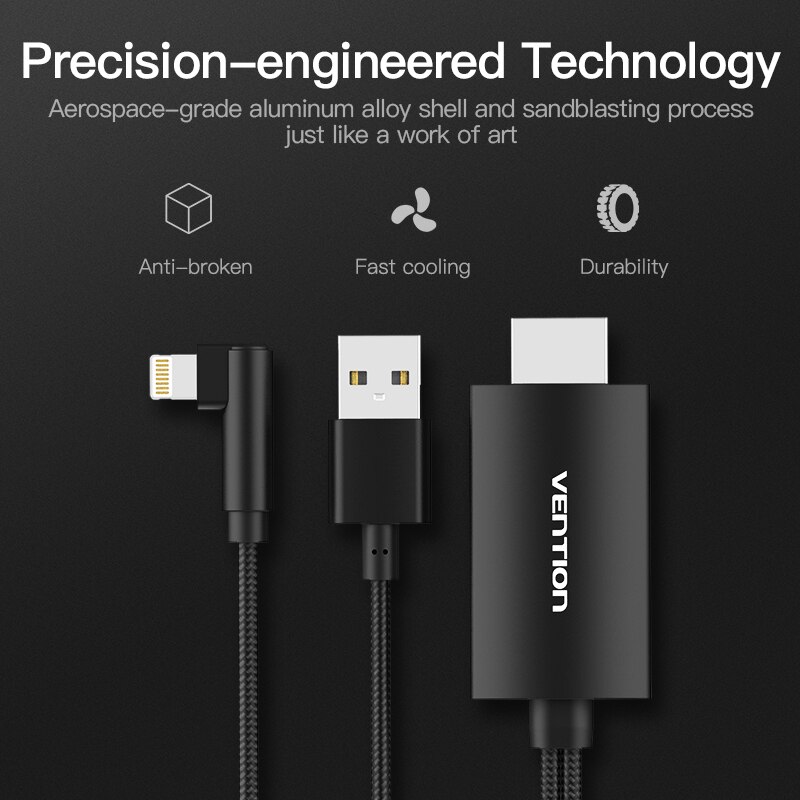 Cáp chuyển Lightning to HDMI VENTION, nối điện thoại Iphone với Tivi dài 2m CEJBH - Hàng chính hãng