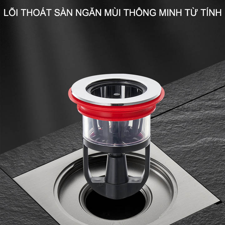 Lõi thoát sàn ngăn mùi, lọc rác thế hệ mới thông minh từ tính S8P, bằng nhựa ABS kèm 8 giỏ lọc rác