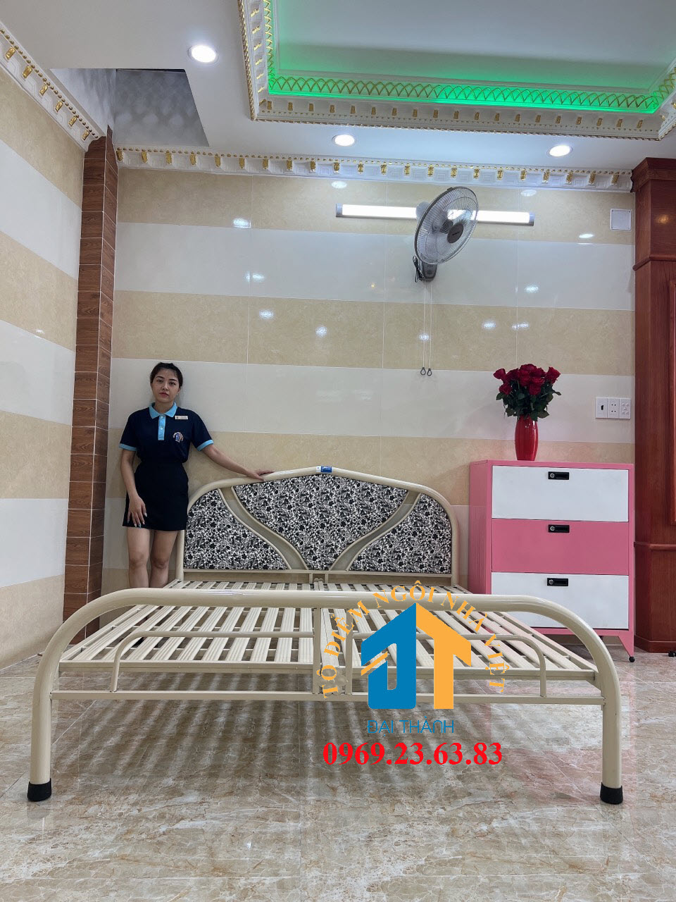 Giường sắt ngang 1m8 dài 2m Đại Thành mẫu mới miễn phí vận chuyển, lắp ráp mẫu 19