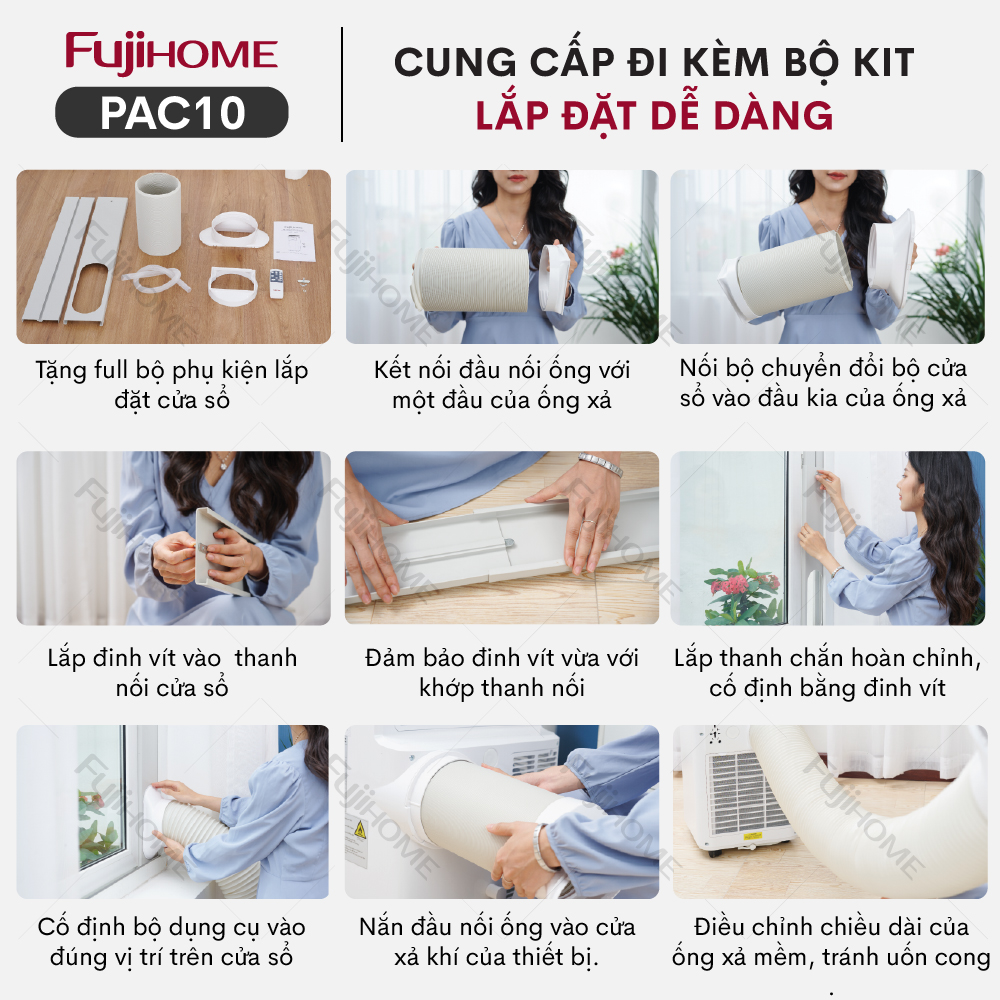 Máy lạnh đứng di động Fujihome PAC10, Hàng chính hãng, Điều hòa thông minh làm lạnh 14000BTU, Kết nối wifi