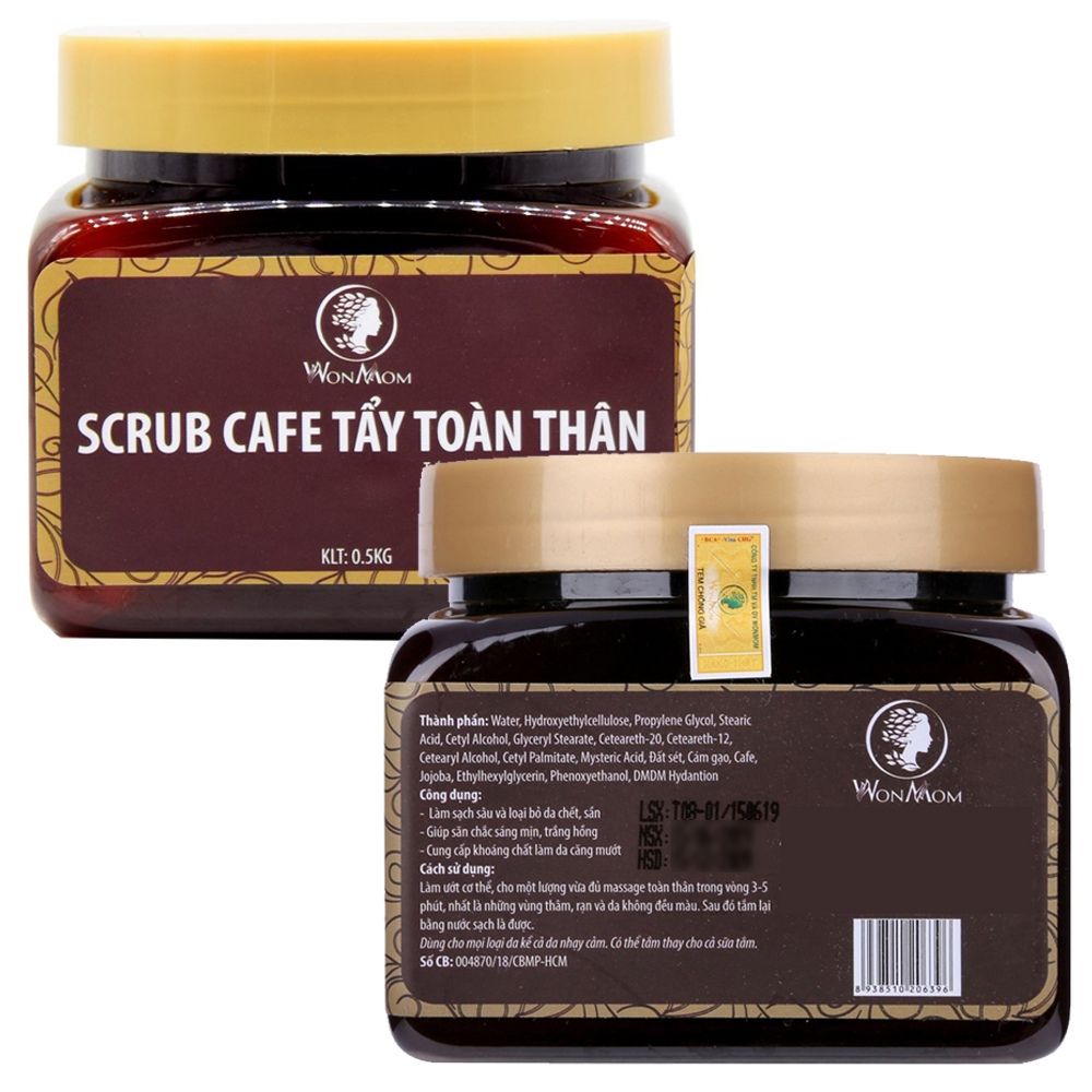 Scrub Cafe Tắm Và Tẩy Tế Bào Chết Toàn Thân Giúp Da Sáng Bật Tone Trắng Hồng Wonmom Hũ 500Gr - Chăm Sóc Da Toàn Thân An Toàn Tại Nhà