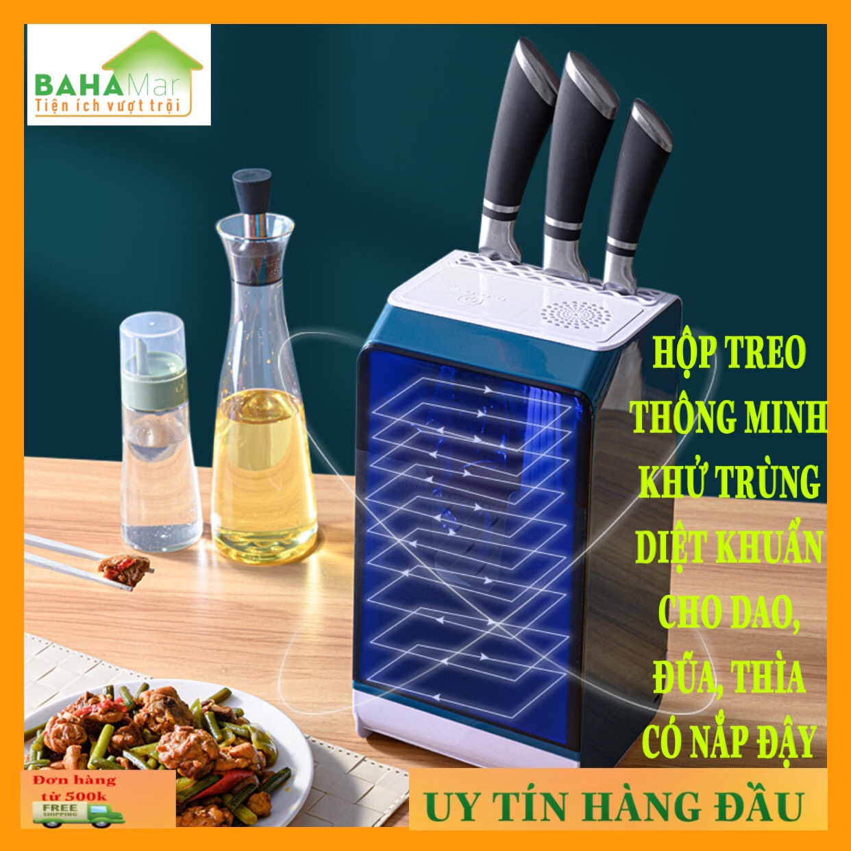 HỘP TREO THÔNG MINH KHỬ TRÙNG DIỆT KHUẨN CHO DAO, ĐŨA THÌA CÓ NẮP ĐẬY "BAHAMAR" diệt 99,99% vi khuẩn gây hại cho đường tiêu hóa và sức khỏe con người