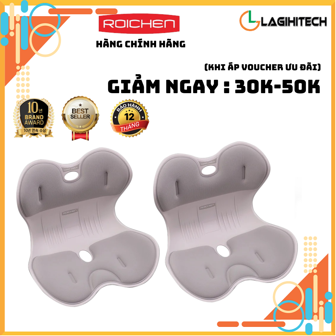 Giá Hủy Diệt Ghế Chỉnh Dáng Ngồi Đúng Roichen Hàn Quốc, Dùng Cho Nam, Nữ, Trẻ Em - Hàng Chính Hãng - 2 Ghế Nam Xám - Tùy Chỉnh