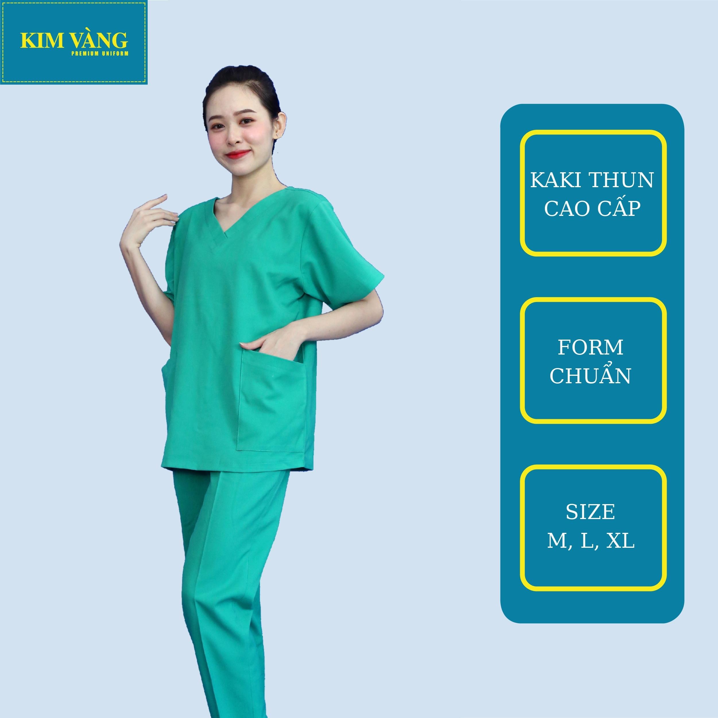 Bộ đồng phục y tá, spa, điều dưỡng đồng phục bệnh viện tay ngắn chất liệu kaki thun - Màu xanh