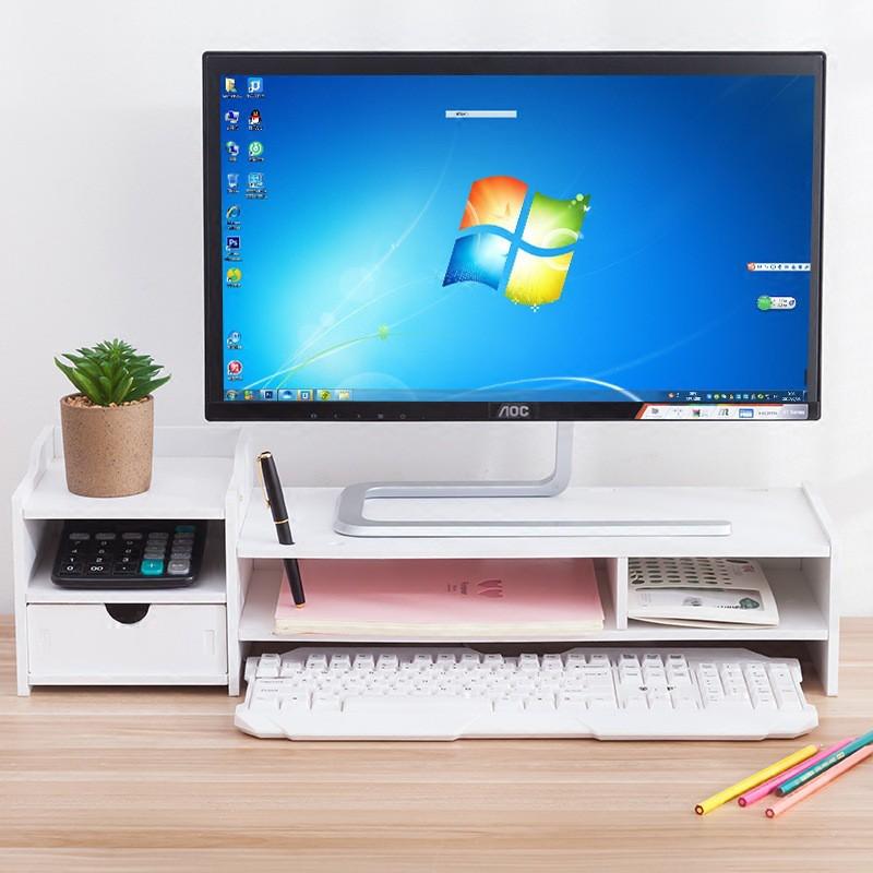 Kệ gỗ để màn hình máy tính, laptop cho bàn làm việc gọn gàng, có hộc kéo - ICO HOME