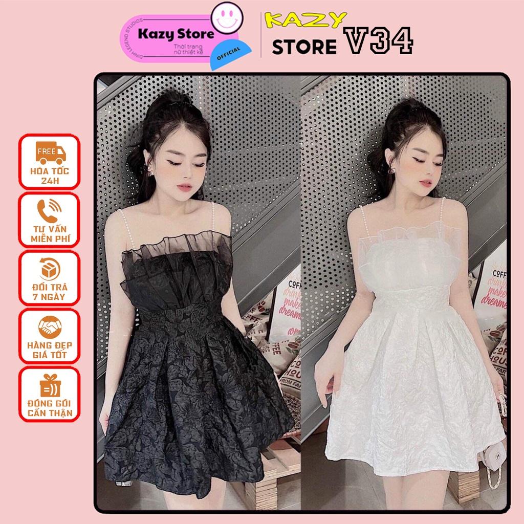 Váy xốp hai dây ngọc siêu sang chảnh KAZY STORE V034