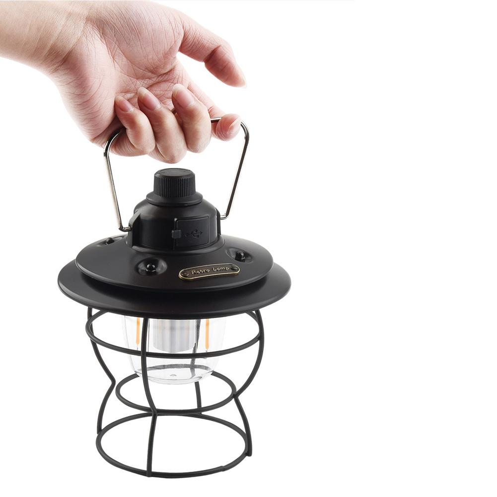 Đèn sạc USB nhẹ phong cách retro chiếu sáng 3 chế độ dùng ngoài trời cắm trại đi bộ đường dài