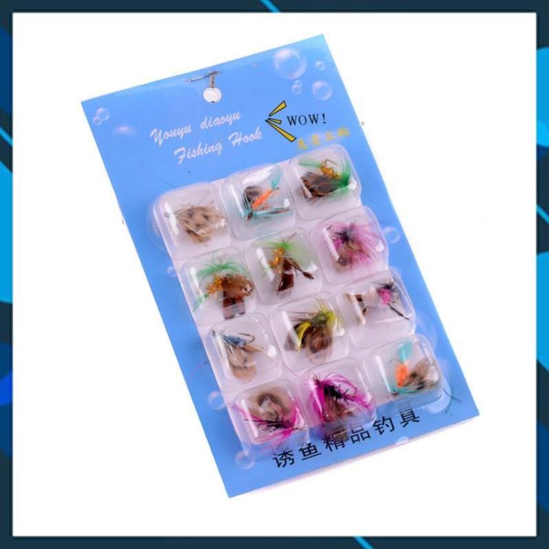 Set 12 con mồi lông gắn lông vũ và cánh bướm siêu đẹp