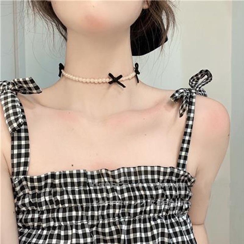 Vòng cổ đính hạt thắt nơ - Choker đính hạt phong cách hàn quốc - Maben