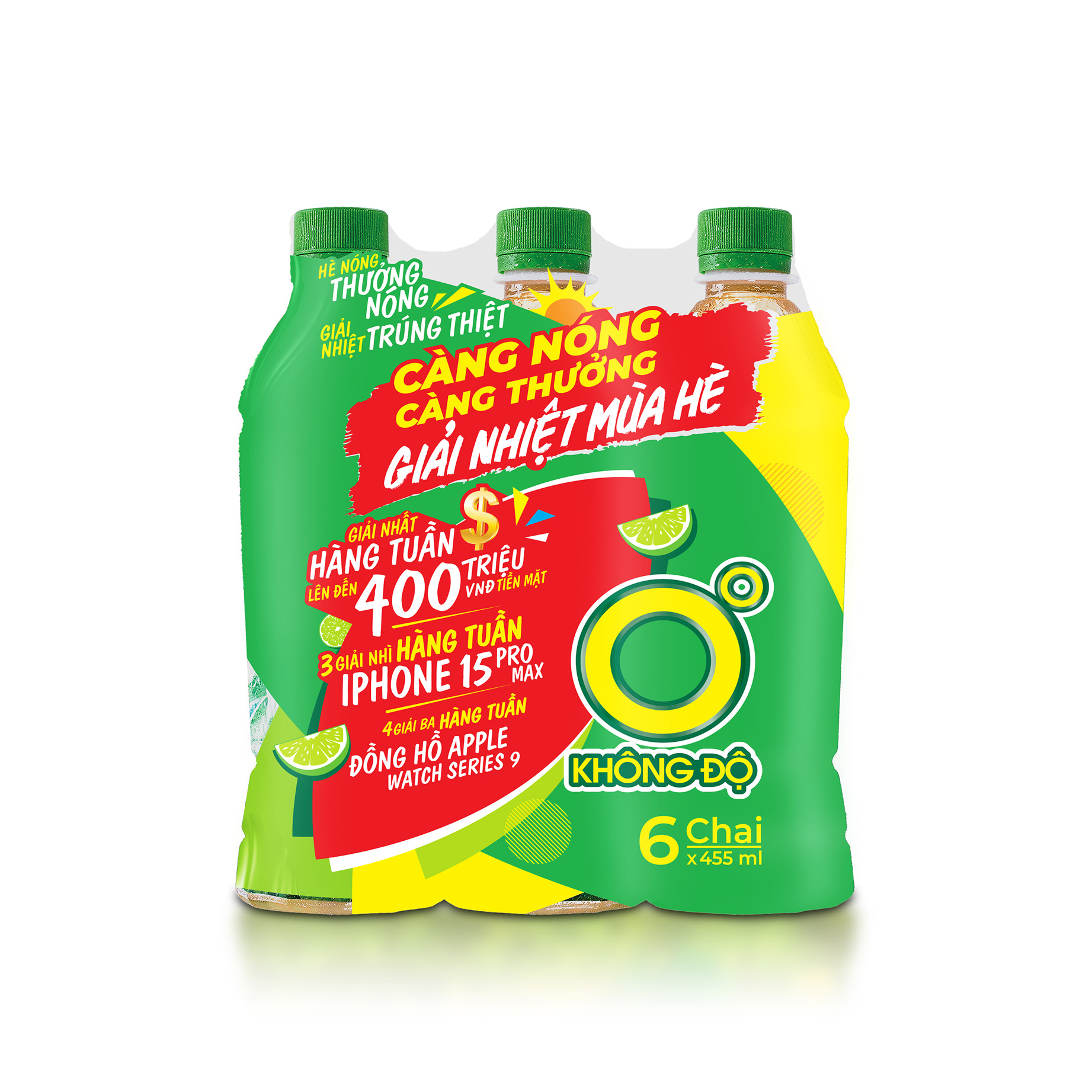 Thùng 24 chai Trà xanh vị chanh Không Độ chai PET 455 ml
