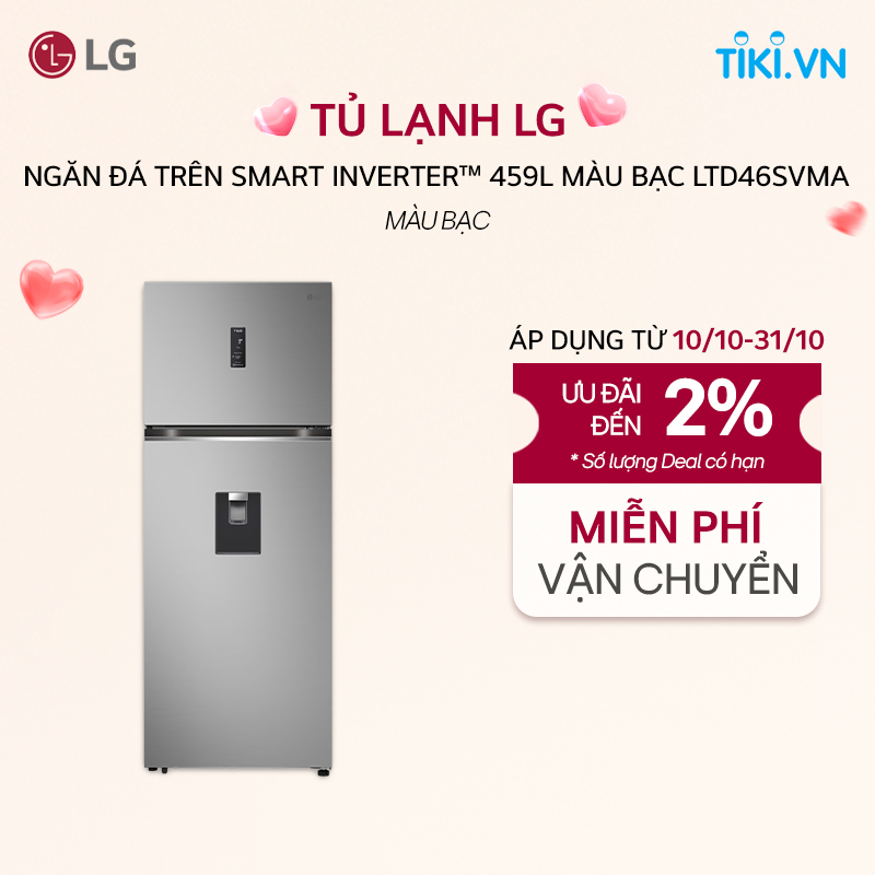 [Chỉ giao Miền Bắc/Nam] Tủ lạnh LG ngăn đá trên Smart Inverter 459L màu bạc LTD46SVMA - Hàng Chính Hãng