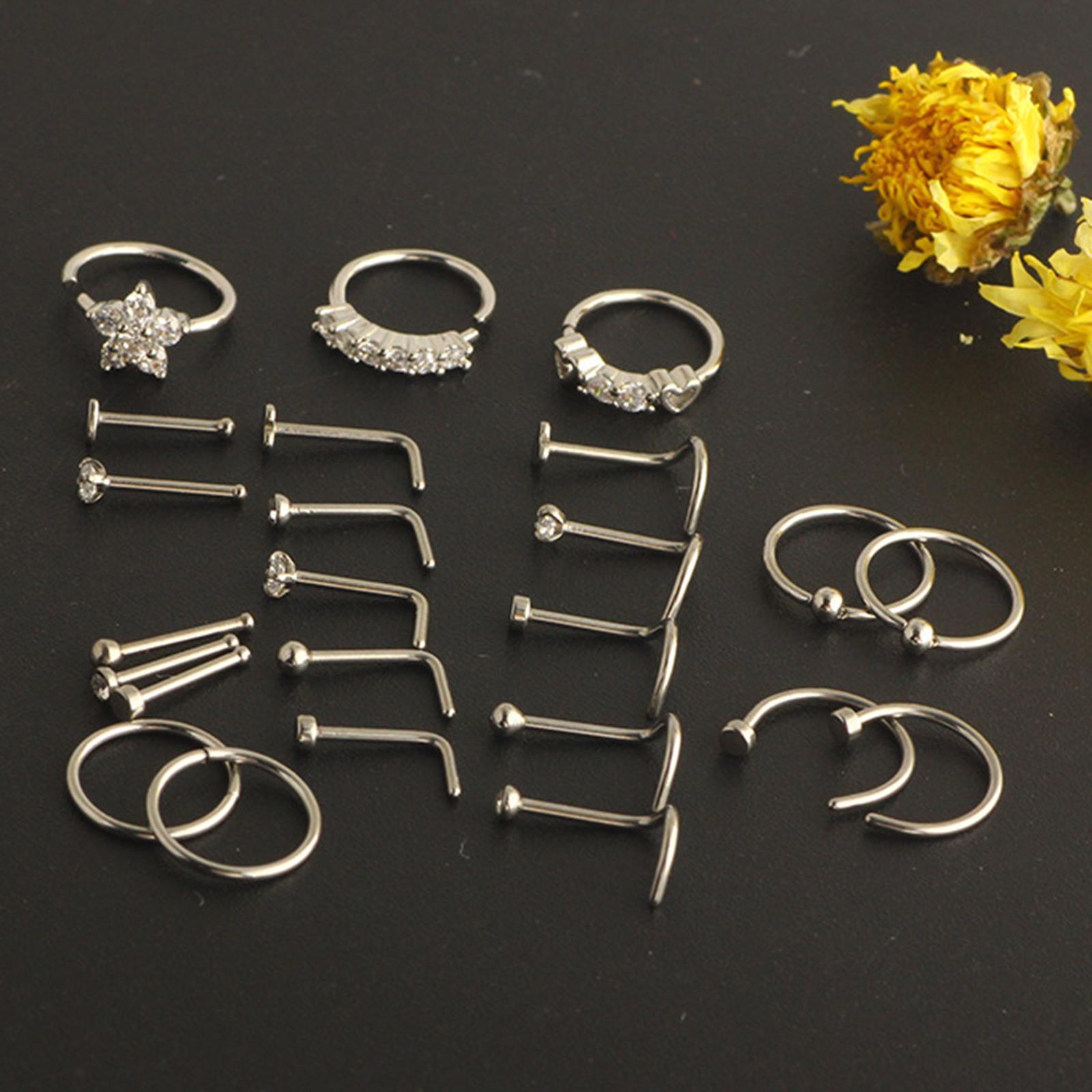 24Pcs Nose Rings Nose Stud for Women Men Nose Studs Punk Style