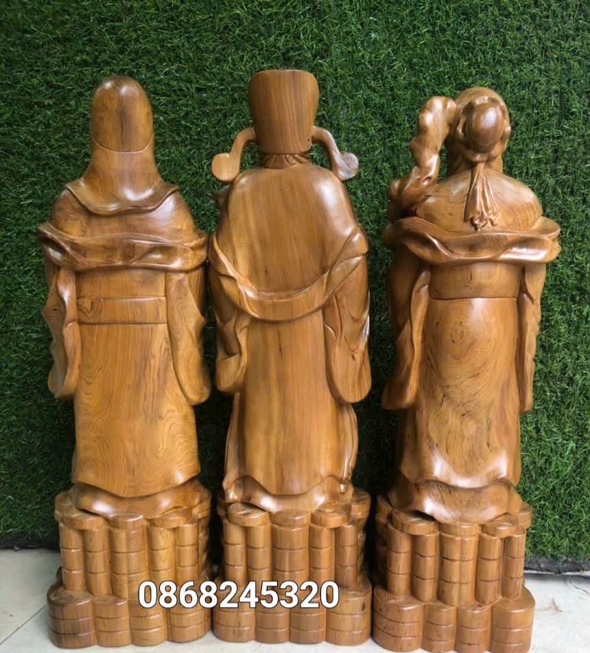 Bộ tam đa phúc lộc thọ bằng gỗ bách xanh thơm phức kt cao 50×15×12cm
