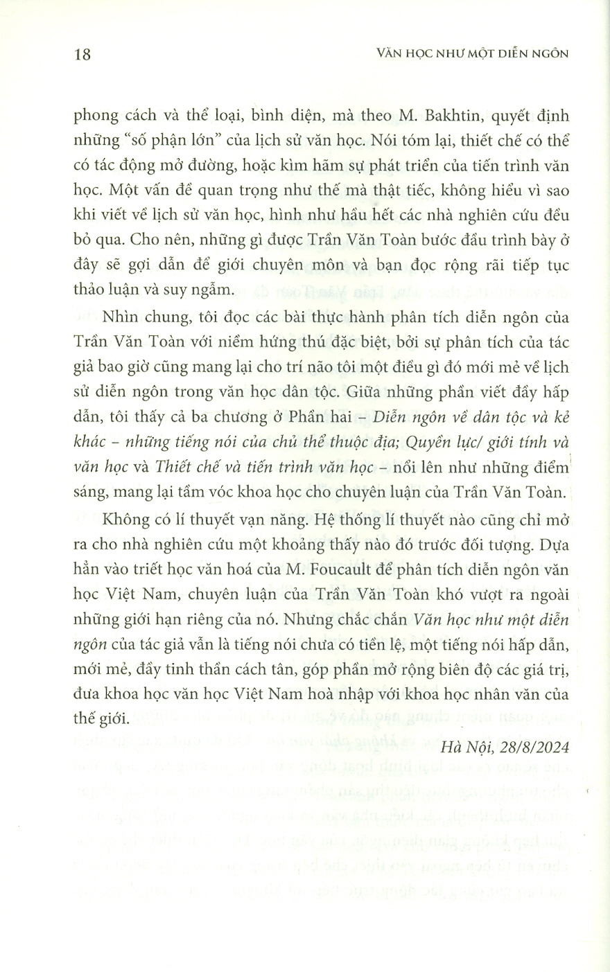 Văn Học Như Một Diễn Ngôn - Lý Thuyết Diễn Ngôn Của M.Foucault Và Văn Học Sử Việt Nam (Bìa cứng) - Trần Văn Toàn (ĐHSP)
