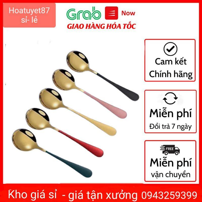 Combo 5 Thìa Inox Mạ Vàng Cán Dài Nhiều Mầu Không Gỉ Sang Trọng