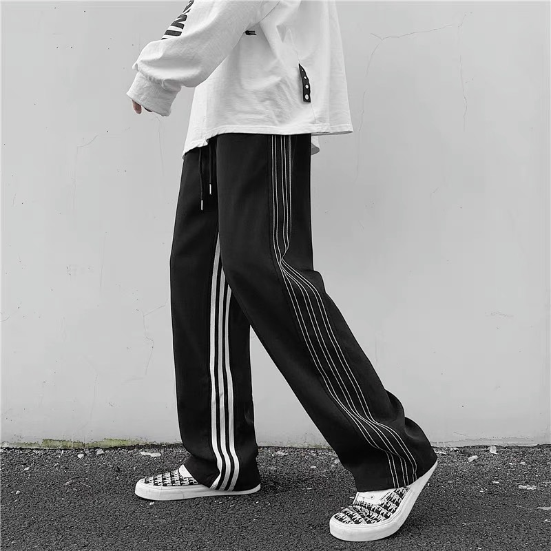 Quần Thun Dài Phối Sọc Ống Rộng, Jogger Line Ống Suông Ulzzang Unisex Dáng Rộng - MM