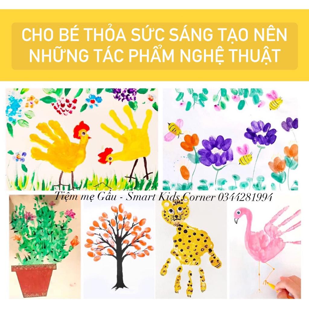 COMBO MÀU VẼ VÂN TAY WASHABLE PAINT PAD BỘ 12 MÀU AN TOÀN DIY FINGER PRINT KÈM SÁCH HƯỚNG DÂN CHO BÉ THỎA SỨC SÁNG TẠO