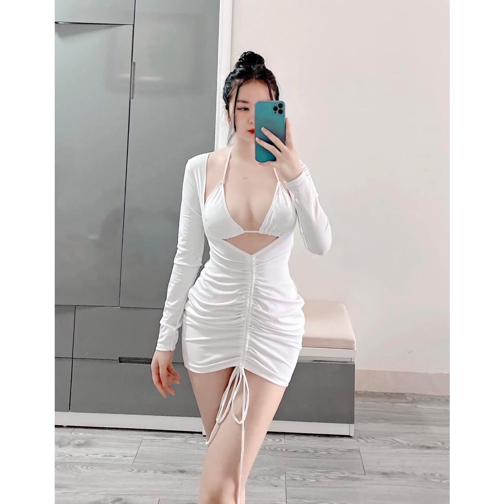 Set Bikini Đồ Bơi 3 Món Tay Dài Rút Dây Bụng BM-008