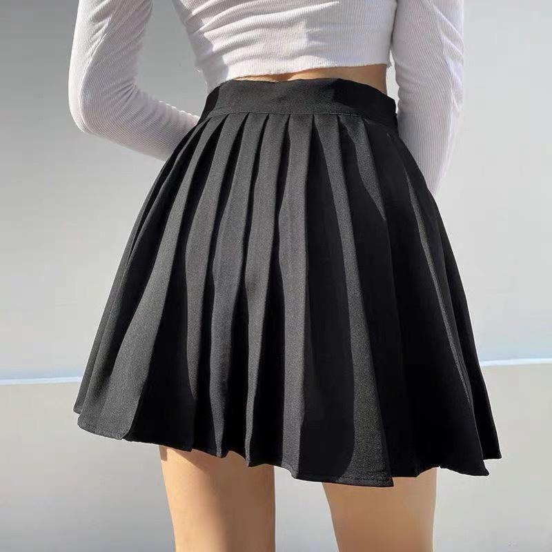 Chân Váy Nữ Ngắn Xếp Ly Kiểu Tennis năng động, Váy ngắn màu trắng đen trơn phong cách Âu Mỹ thêu chữ M