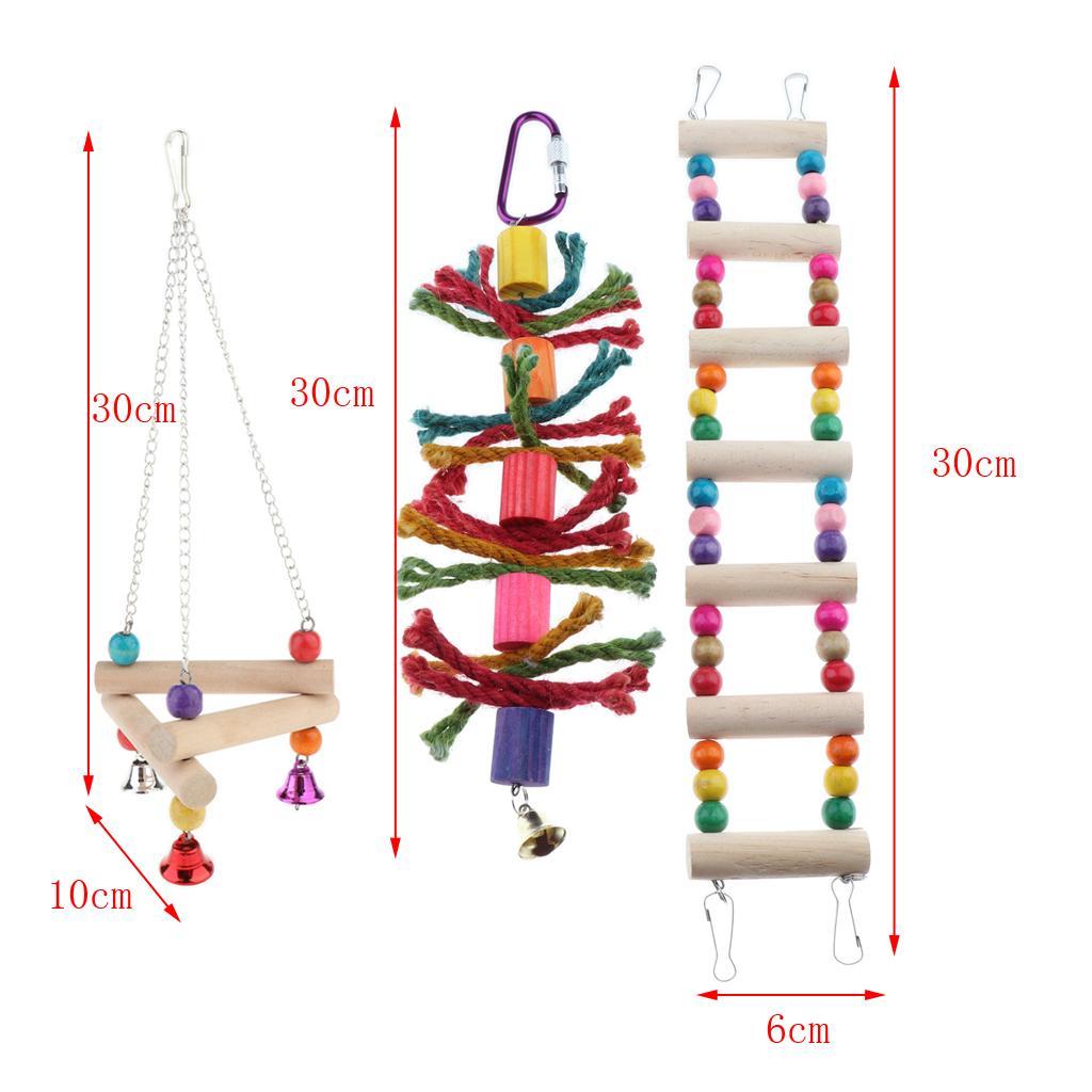 3pcs Pet Bird Bites Toy Parrot Chew Bell Toys Swing Cage Hanging Parakeet