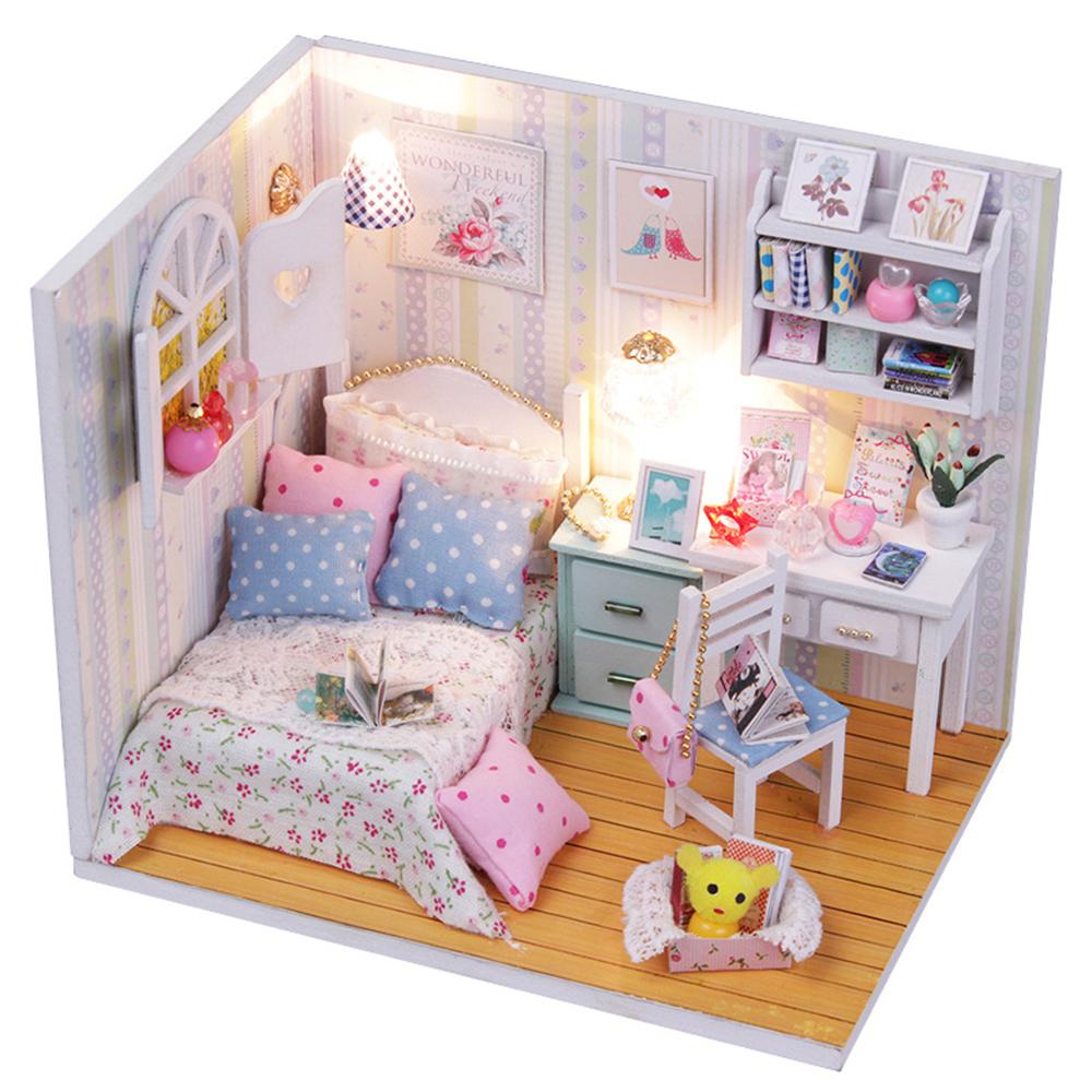 Nhà búp bê thu nhỏ bằng gỗ với đồ nội thất cho trẻ từ 14 tuổi