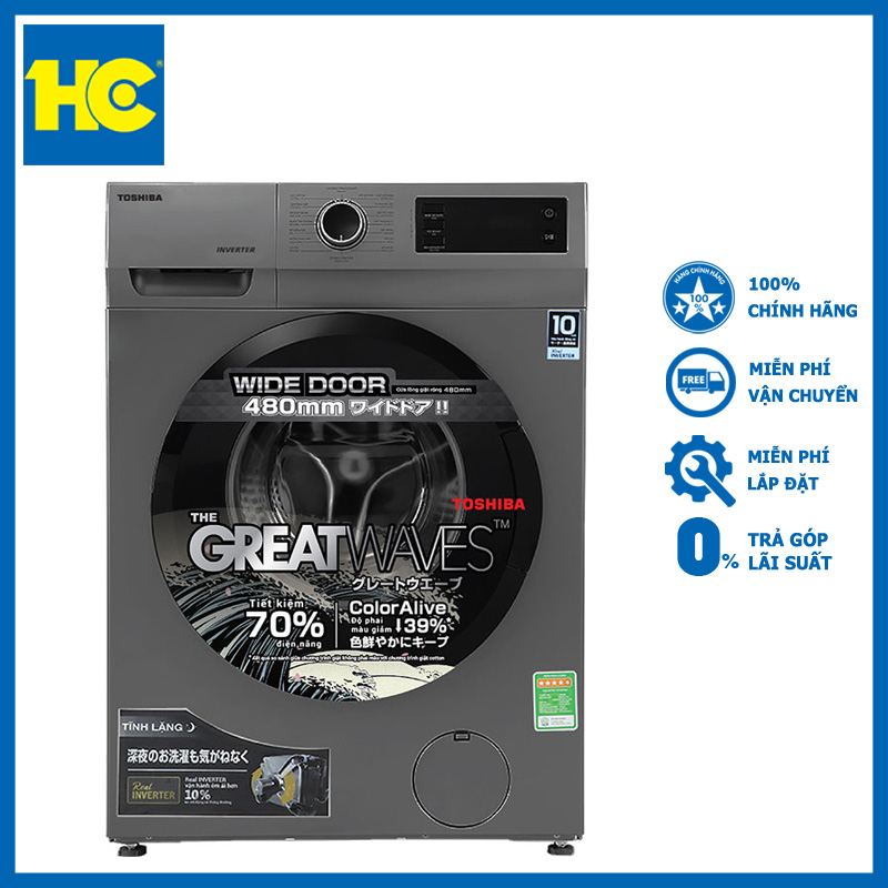 Máy giặt Toshiba Inverter 8.5 kg TW-BK95S3V lồng ngang- Hàng chính hãng - Giao tại Hà Nội và 1 số tỉnh toàn quốc