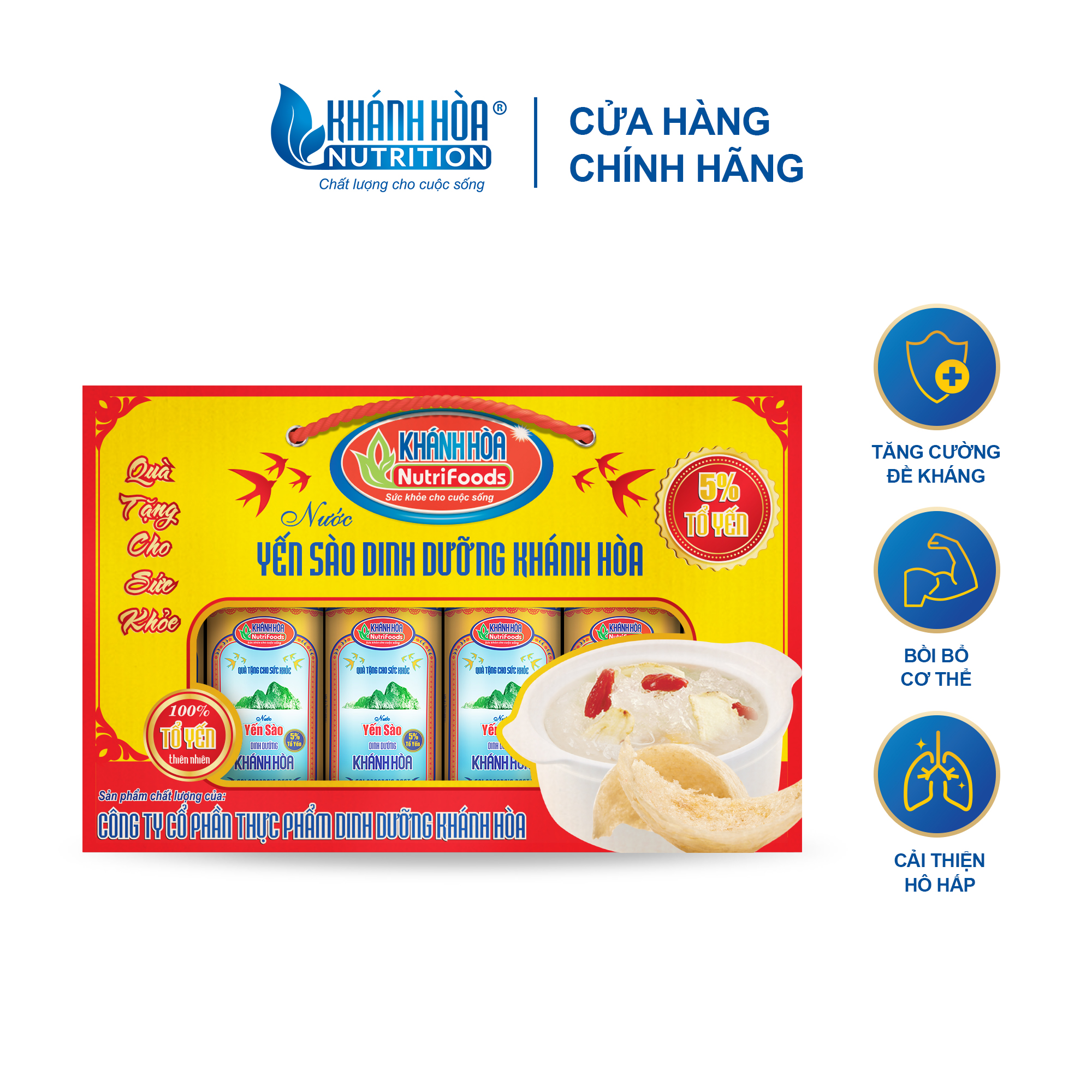 Hộp Quà Ngang Nước Yến Sào Cao Cấp 5% Tổ Yến - Khánh Hòa NutriFoods - 6 Lon x 190 ML