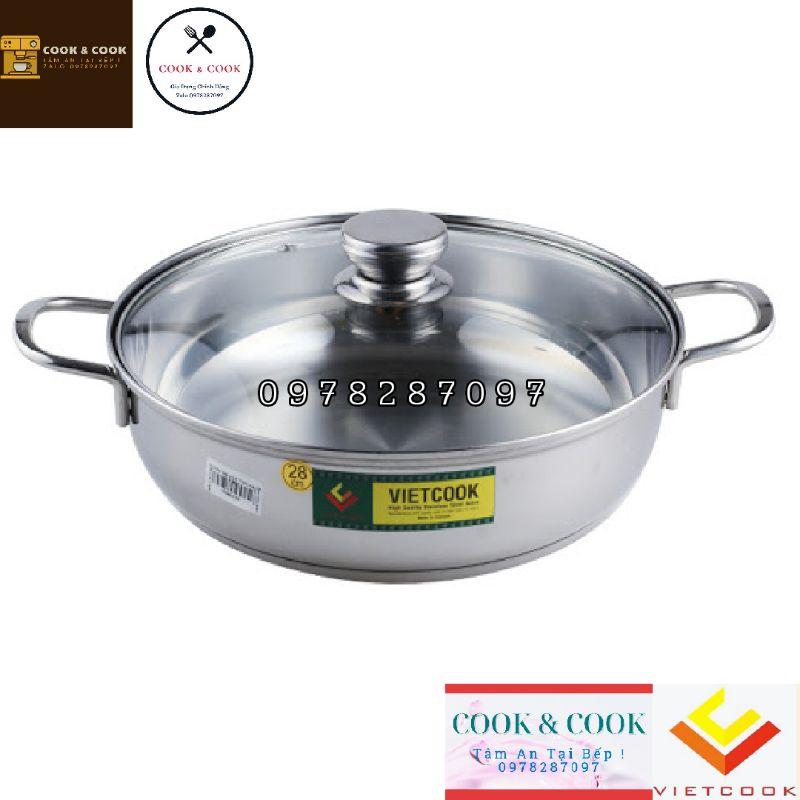 Nồi lẩu inox 3 đáy nắp kính size 26, 28 cm sử dụng trên bếp từ cao cấp