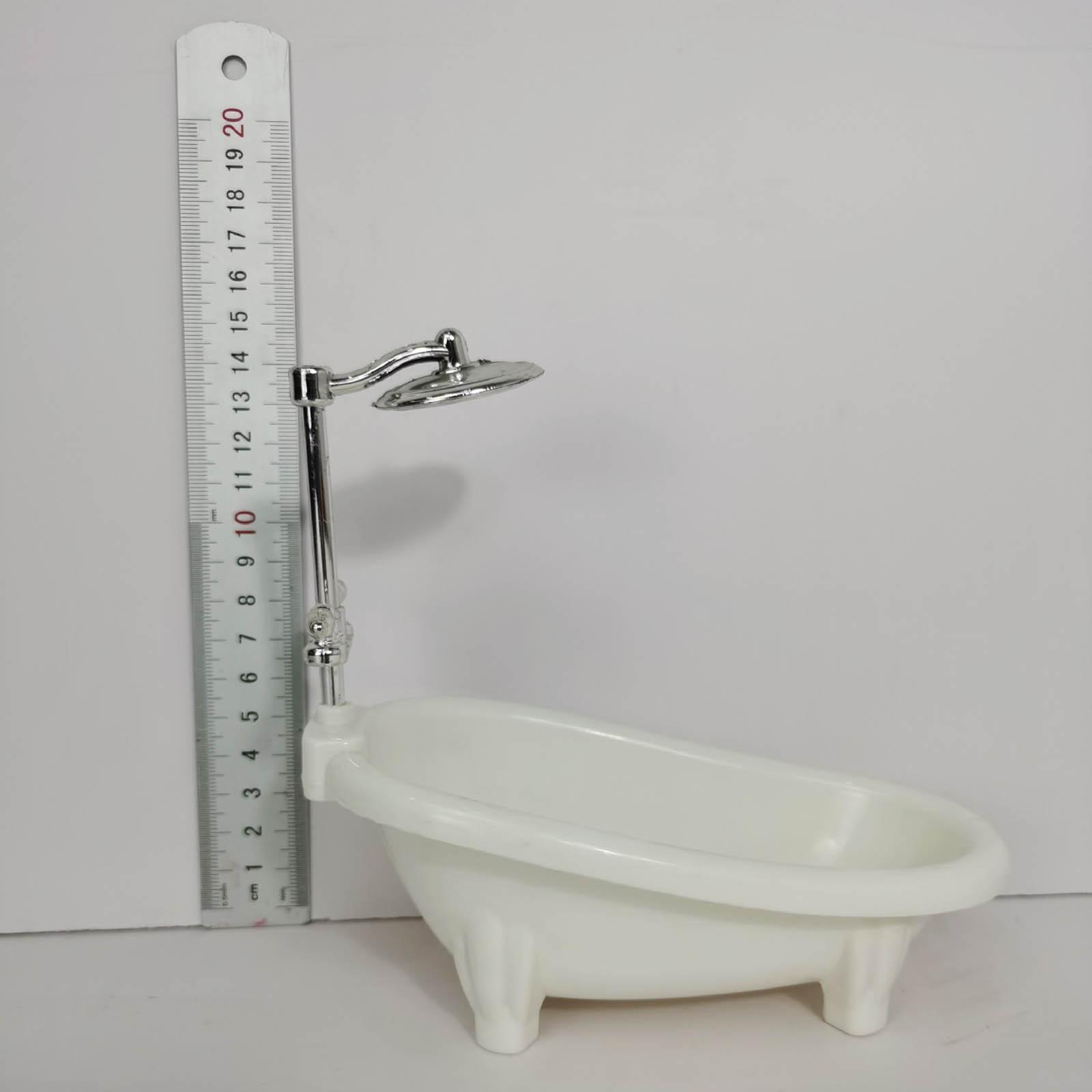 1:12 Scale Dollhouse Simulation Bathroom Shower Accessory Bathtub and Shower Rod Model for Dolls House Decoration DIY Toy