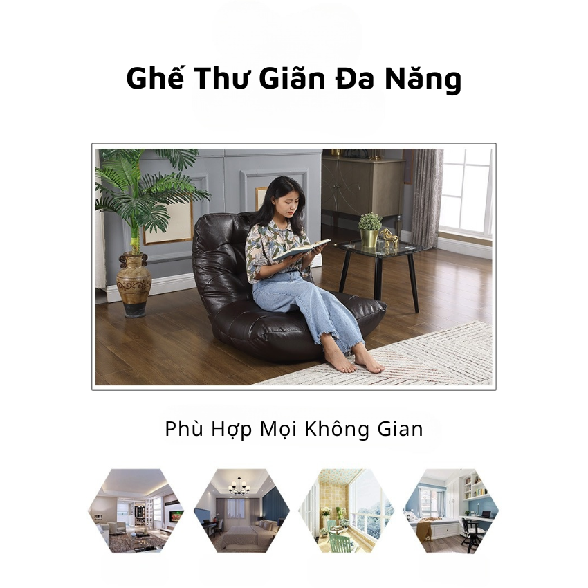 Ghế Sofa Lười Hạt Xốp Bọc Da Thư Giãn, Sofa Thư Giãn Đa Năng Gấp Gọn