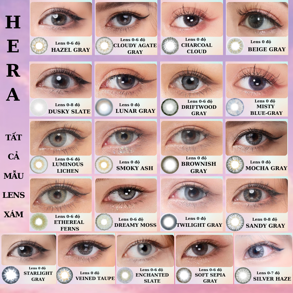 Kính Áp Tròng Hera Xám Nâu Vân Rạn Không Độ VEINED TAUPE Nhập Khẩu Hàn Quốc Lens Không Cận 6 Tháng