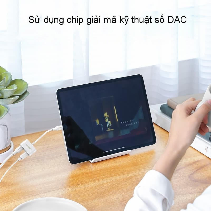 Bộ chuyển đổi giắc cắm tai nghe USB C sang 2 cổng USB C hãng UGREEN 60165 màu ghi xám - Hàng nhập khẩu chính hãng