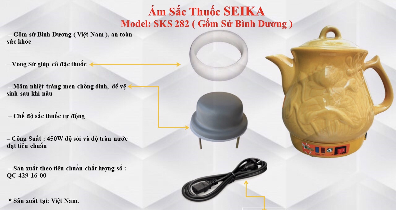 Ấm Sắc Thuốc Seika 2.8L - SKS282 (Gốm Sứ Bình Dương) - Hàng chính hãng