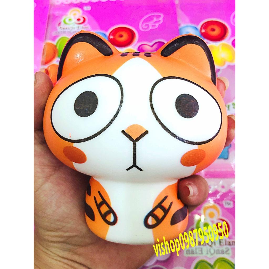 Squishy Lớn JUMBO Hình mèo chắp 2 tay màu vàng mắt to Đồ Chơi Xốp Giảm Stress Hình mềm mịn dễ Thương đàn hồi Cho Bé