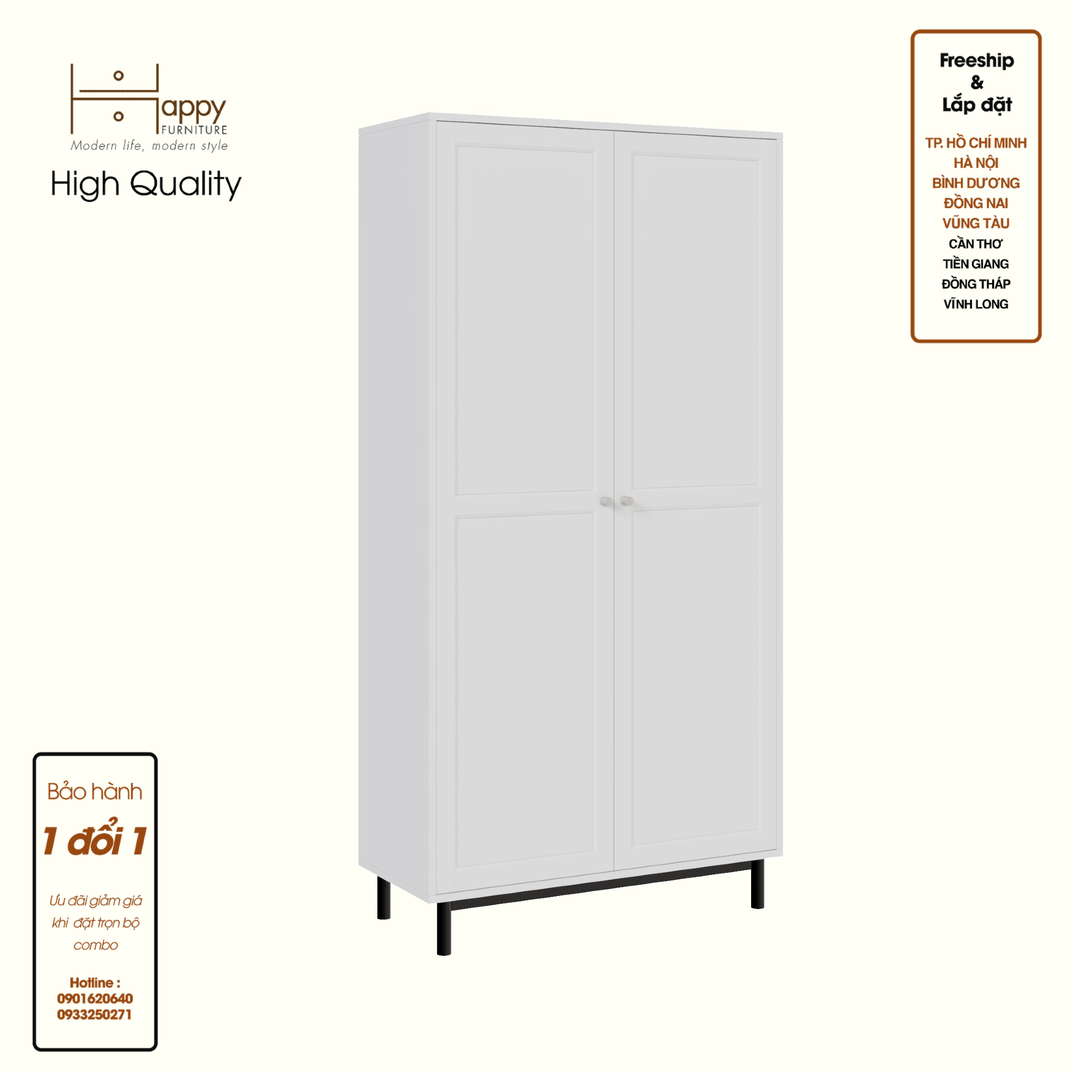 CATY, Kệ sách 6 tầng 2 cửa mở - chân sắt, 90cm x 39cm x 180cm , KSA_056