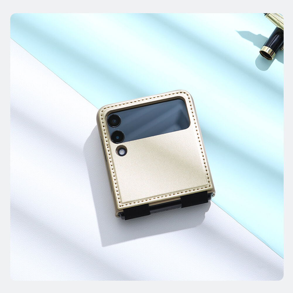 Case bao da chống sốc cho Samsung Galaxy Z Flip 4 trang bị chân chống giá đỡ điện thoại hiệu Nillkin Qin Vegan - hàng nhập khẩu